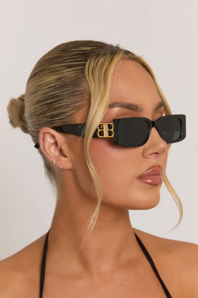 Black Rectangle Frame Side Logo Sunglasses - Gillian sold by Rebellious Fashion product image thumbnail 2
