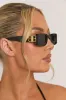 Black Rectangle Frame Side Logo Sunglasses - Gillian sold by Rebellious Fashion