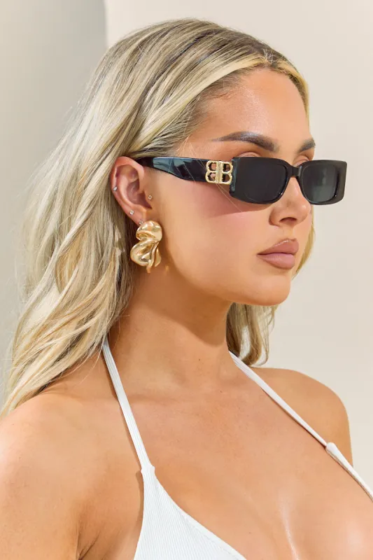 Black Rectangle Frame Side Logo Sunglasses - Gillian sold by Rebellious Fashion