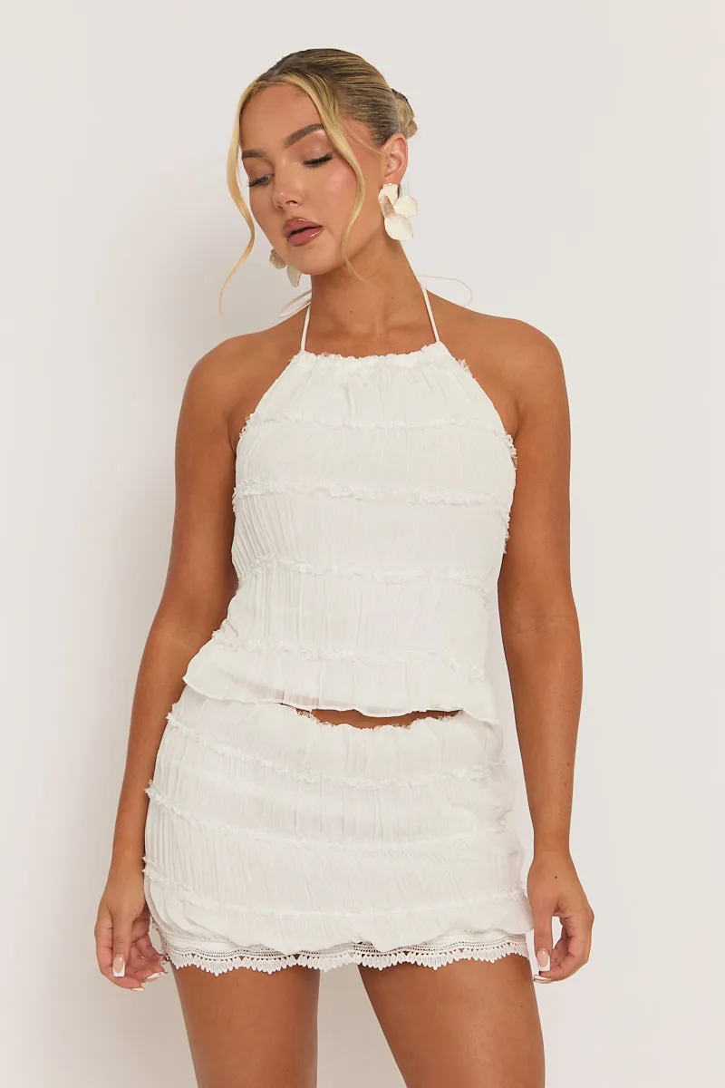 White Shirred Top and Lace Trim Mini Skirt Co-ord Set - Emily sold by Rebellious Fashion product image thumbnail 5