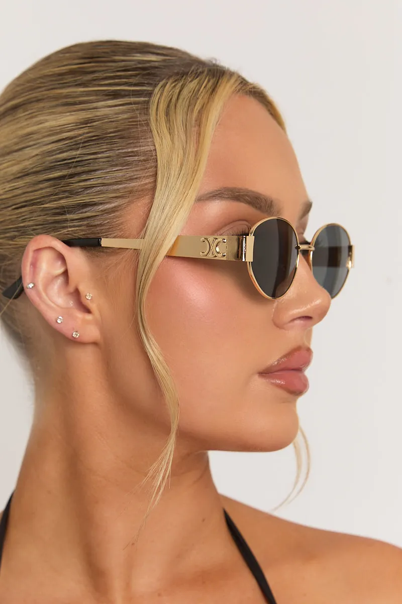 Gold Oval Frame Black Tinted Lense Sunglasses - Grady sold by Rebellious Fashion product image thumbnail 2