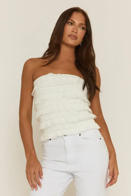 White Broderie Ruffle Bandeau Top - Lila sold by Rebellious Fashion