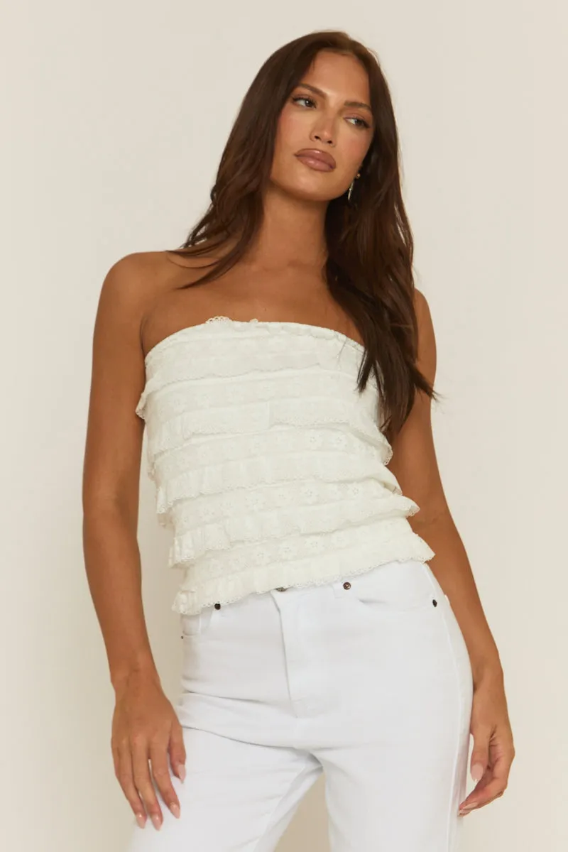 White Broderie Ruffle Bandeau Top - Lila sold by Rebellious Fashion