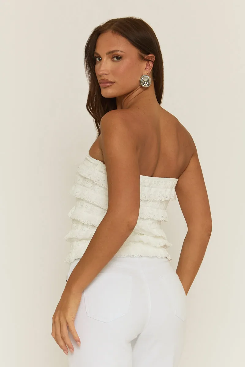 White Broderie Ruffle Bandeau Top - Lila sold by Rebellious Fashion product image thumbnail 5
