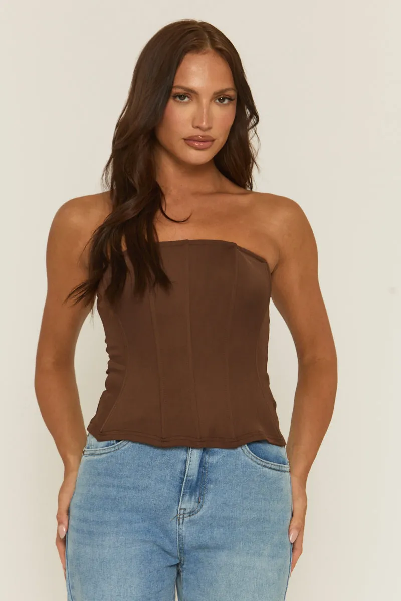 Brown Boned Corset Top - Natalya sold by Rebellious Fashion