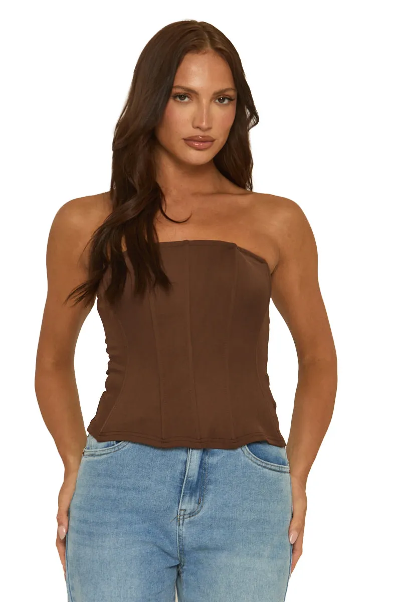 Brown Boned Corset Top - Natalya sold by Rebellious Fashion product image thumbnail 4
