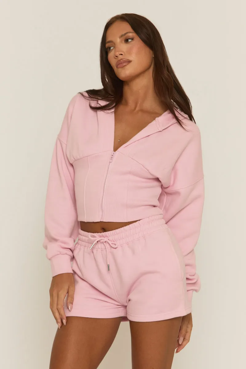 Pink Cinched Waist Hoodie and Short Lounge Co-ord Set - Ana sold by Rebellious Fashion product image thumbnail 2