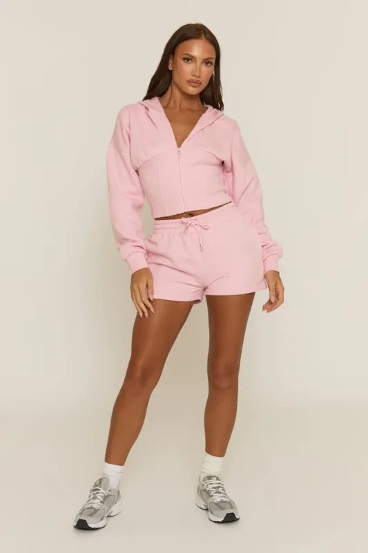 Pink Cinched Waist Hoodie and Short Lounge Set - Ana sold by Rebellious Fashion