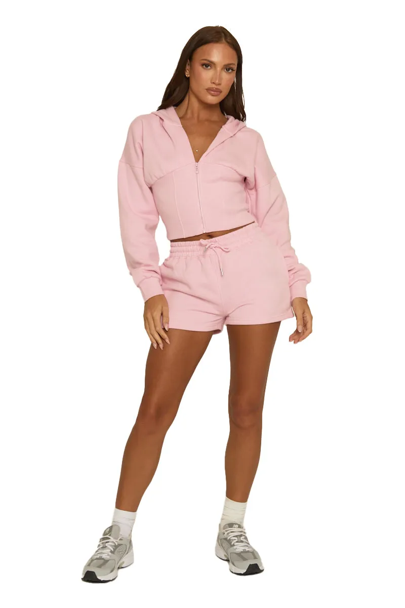 Pink Cinched Waist Hoodie and Short Lounge Co-ord Set - Ana sold by Rebellious Fashion product image thumbnail 5