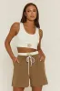 Brown Rib Crop Top and Short Lounge Set - Aliya sold by Rebellious Fashion