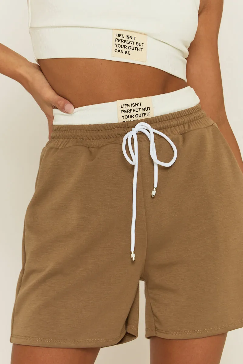 Brown Rib Crop Top and Short Lounge Set - Aliya sold by Rebellious Fashion product image thumbnail 3