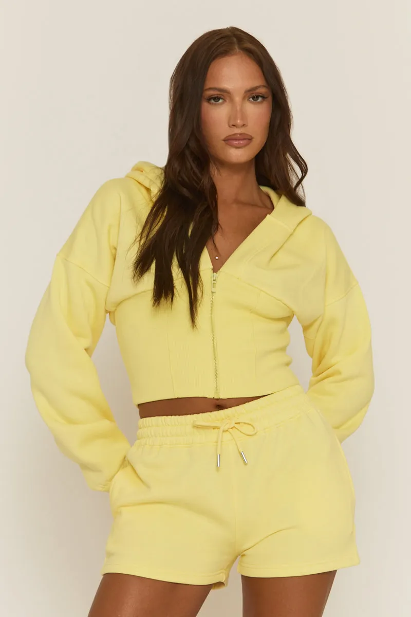 Yellow Cinched Waist Hoodie and Short Lounge Set - Ana sold by Rebellious Fashion product image thumbnail 2