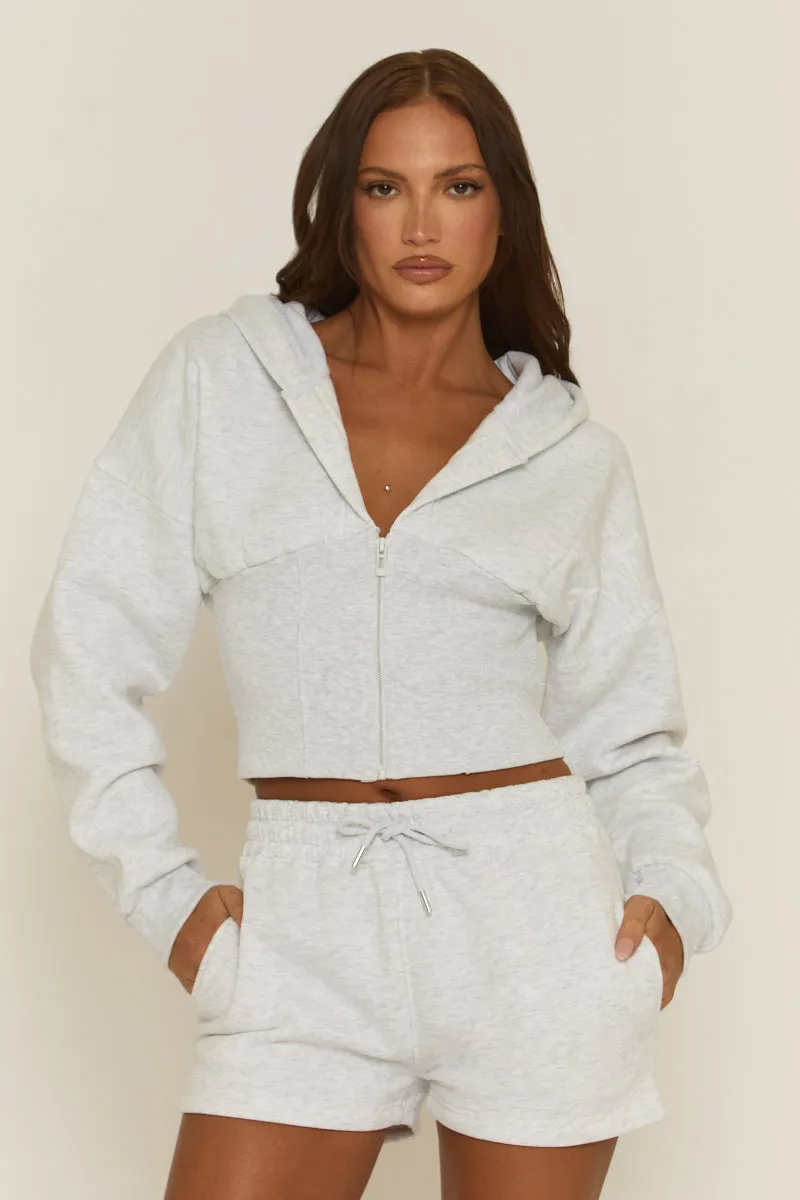 Light Grey Cinched Waist Hoodie and Short Lounge Set - Ana sold by Rebellious Fashion product image thumbnail 2