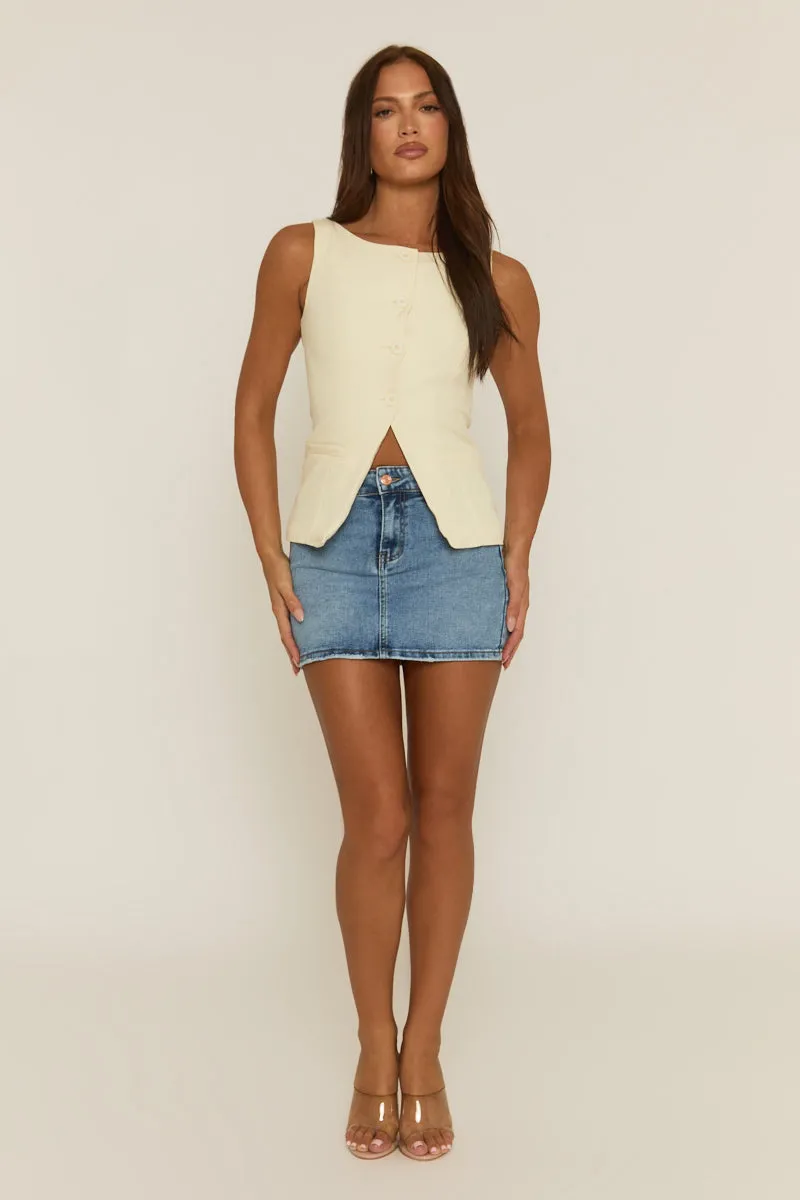 Cream Slash Neck Woven Waistcoat - Maryam sold by Rebellious Fashion product image thumbnail 2