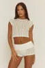 Cream Floral Crochet Top and Micro Short Co-ord Set - Sarah sold by Rebellious Fashion