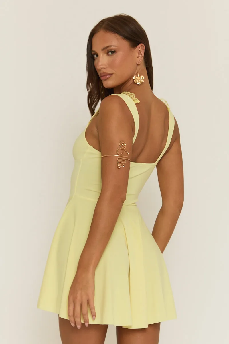 Butter Yellow Lace Trim Corseted Mini Skater Dress - Clare sold by Rebellious Fashion product image thumbnail 5