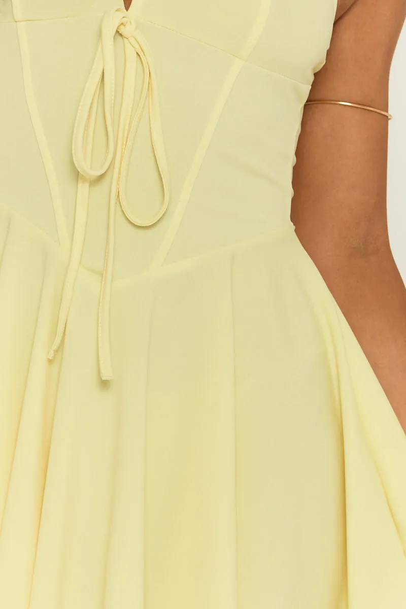 Butter Yellow Lace Trim Corseted Mini Skater Dress - Clare sold by Rebellious Fashion product image thumbnail 3