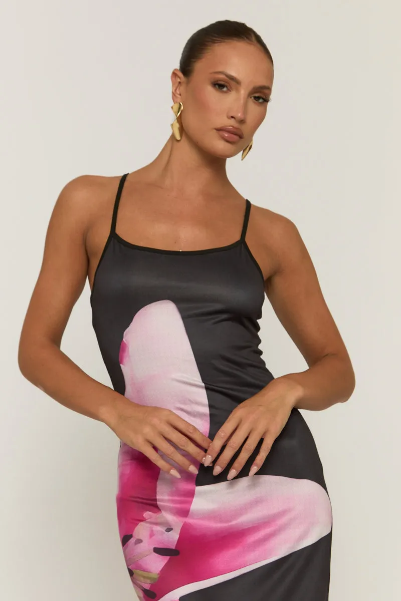 Black Large Floral Print Strappy Maxi Dress - Elsa sold by Rebellious Fashion product image thumbnail 3