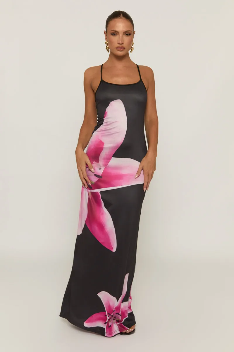 Black Large Floral Print Strappy Maxi Dress - Elsa sold by Rebellious Fashion product image thumbnail 2