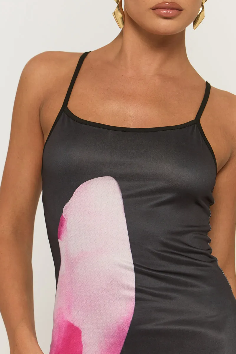 Black Large Floral Print Strappy Maxi Dress - Elsa sold by Rebellious Fashion product image thumbnail 4