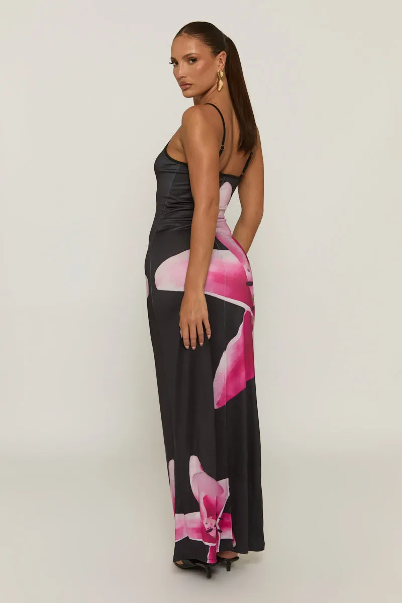 Black Large Floral Print Strappy Maxi Dress - Elsa sold by Rebellious Fashion product image thumbnail 5