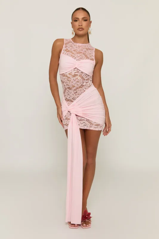 Pink Lace Panel Sleeveless Mini Dress - Michaela sold by Rebellious Fashion