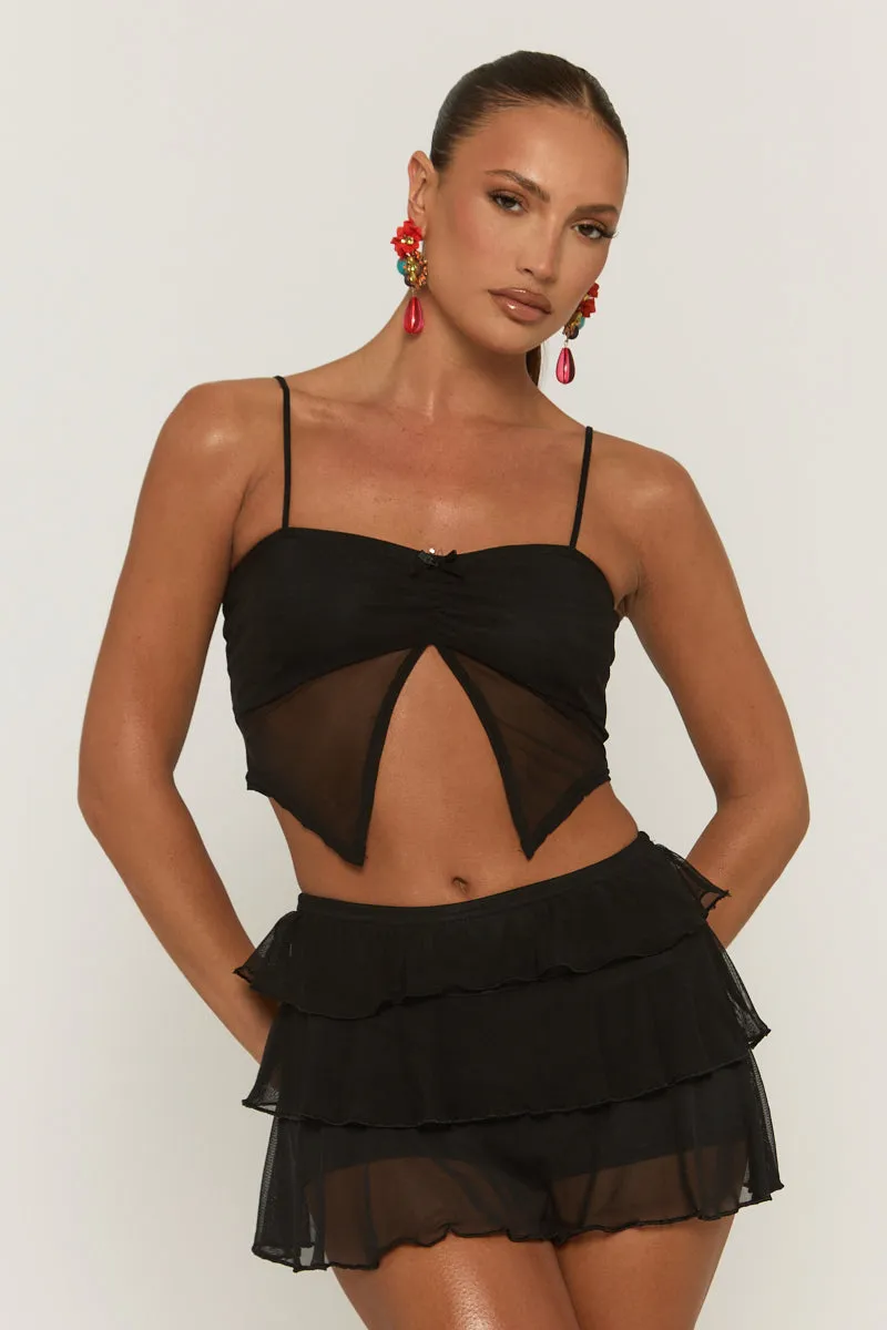 Black Mesh Top and Ruffle Mini Skirt Co-ord Set - Ellia sold by Rebellious Fashion