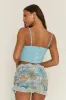 Blue Corset And Lace Trim Printed Mini Skirt Co-ord Set - Rose sold by Rebellious Fashion