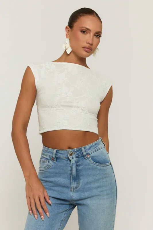 White Lace Open Back Crop Top - Mari sold by Rebellious Fashion