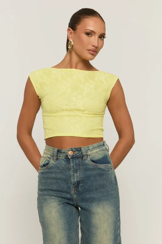 Yellow Lace Open Back Crop Top - Mari sold by Rebellious Fashion