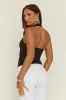 Black Halterneck Lace Detail Plunge Top - Olive sold by Rebellious Fashion