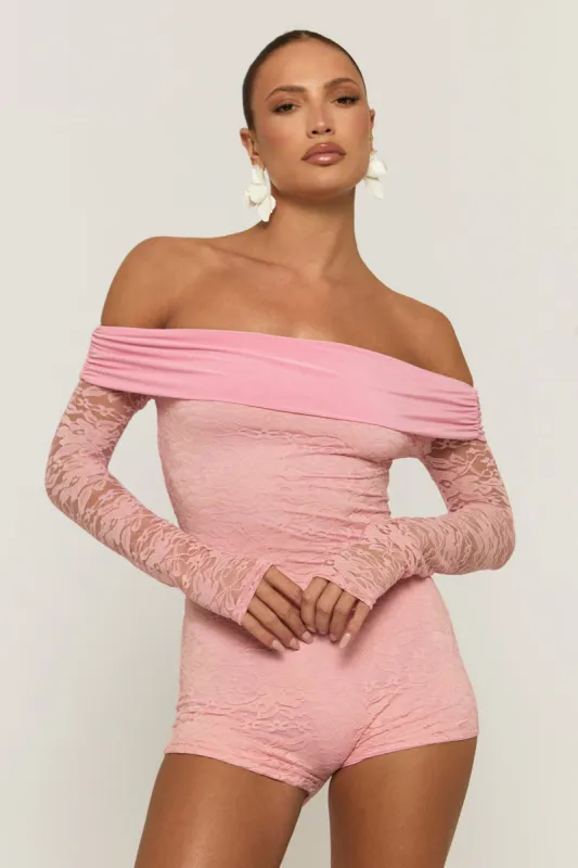 Pink Lace Bardot Playsuit - Irena sold by Rebellious Fashion