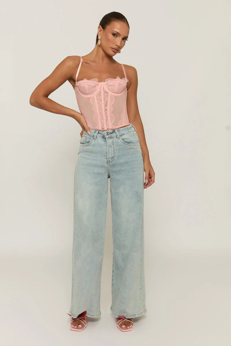 Pink Eyelash Lace Corset Top - Peru sold by Rebellious Fashion product image thumbnail 2