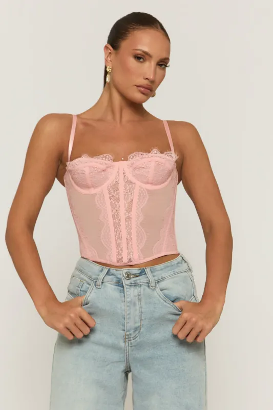 Pink Eyelash Lace Corset Top - Peru sold by Rebellious Fashion