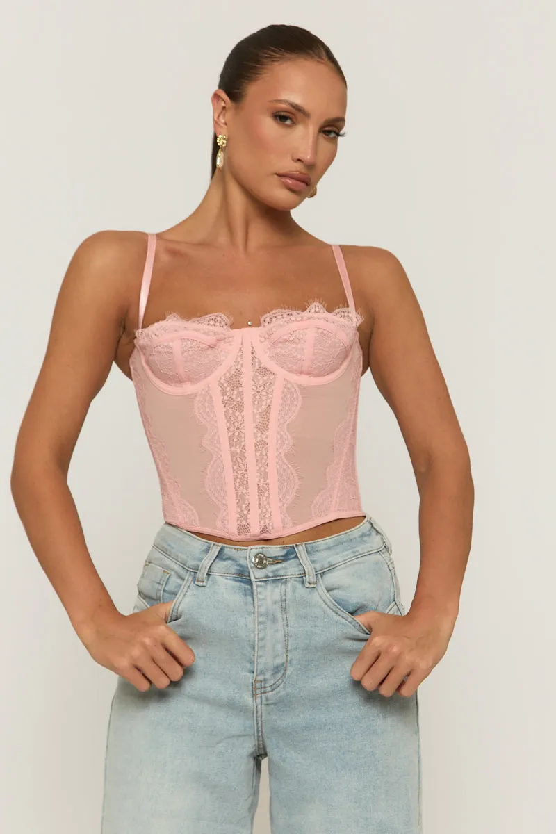 Pink Eyelash Lace Corset Top - Peru sold by Rebellious Fashion