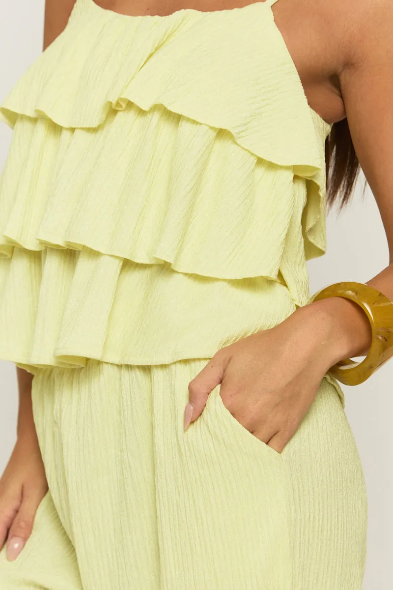 Yellow Textured Ruffle Cami Top and Wide Leg Trouser Co-ord Set - Pisa sold by Rebellious Fashion product image thumbnail 3