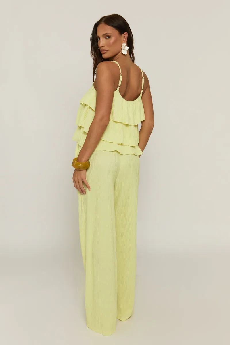 Yellow Textured Ruffle Cami Top and Wide Leg Trouser Co-ord Set - Pisa sold by Rebellious Fashion product image thumbnail 5