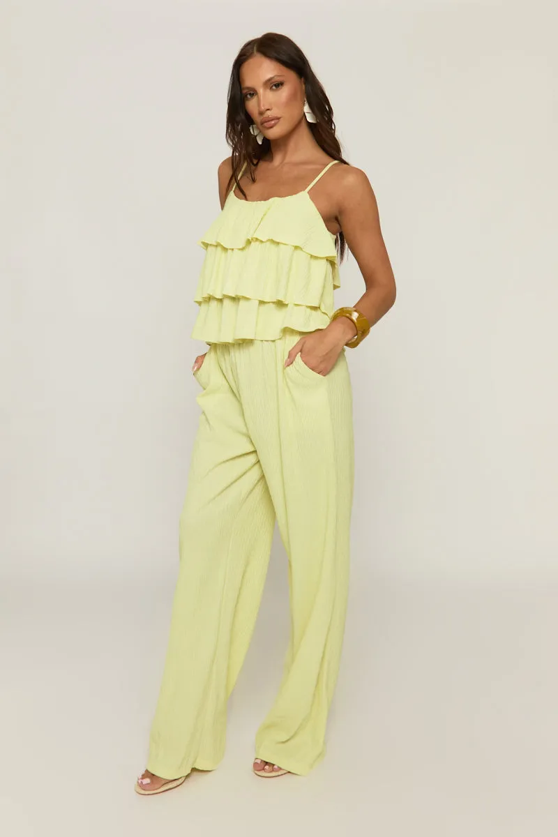 Yellow Textured Ruffle Cami Top and Wide Leg Trouser Co-ord Set - Pisa sold by Rebellious Fashion product image thumbnail 4