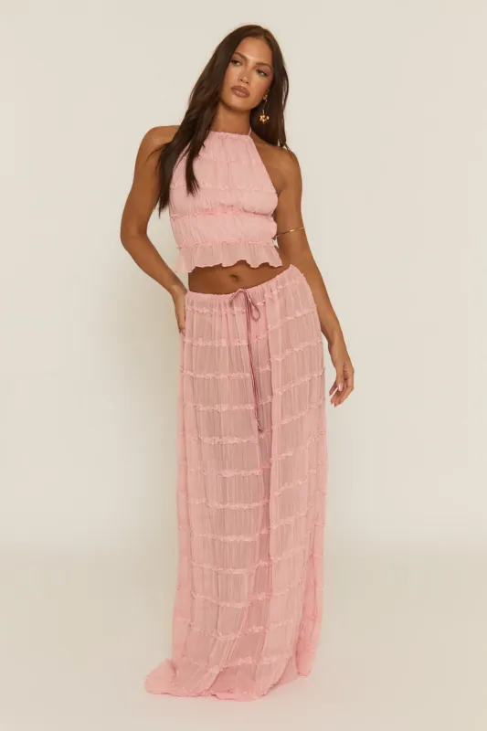 Pink Shirred Halter Top and Maxi Skirt Co-ord Set - Mystery sold by Rebellious Fashion