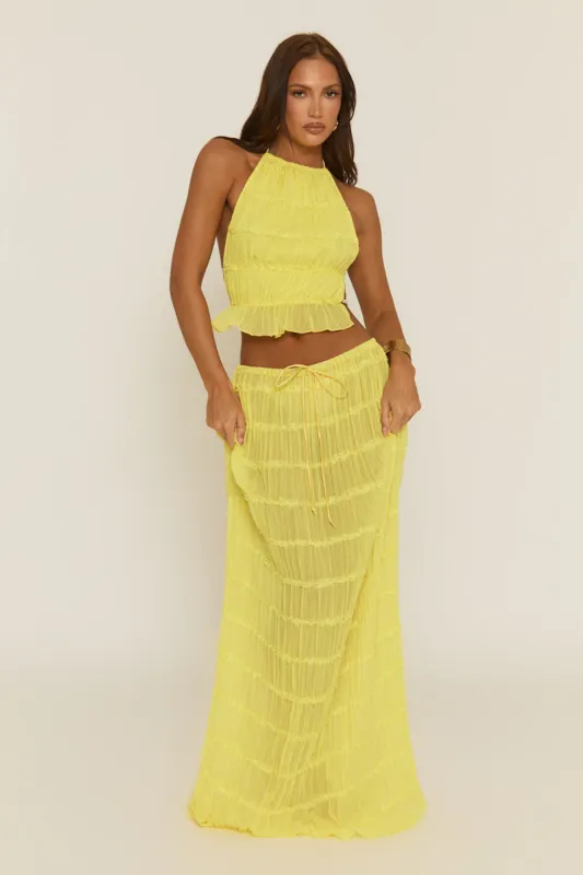 Lemon Shirred Halter Top and Maxi Skirt Co-ord Set - Mystery sold by Rebellious Fashion