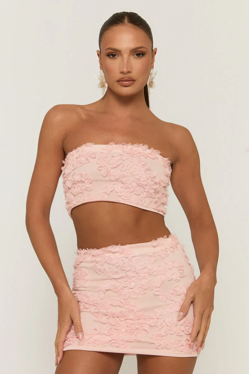 Pink Floral Textured Bandeau and Mini Skirt Co-ord Set - Sydney sold by Rebellious Fashion product image thumbnail 2