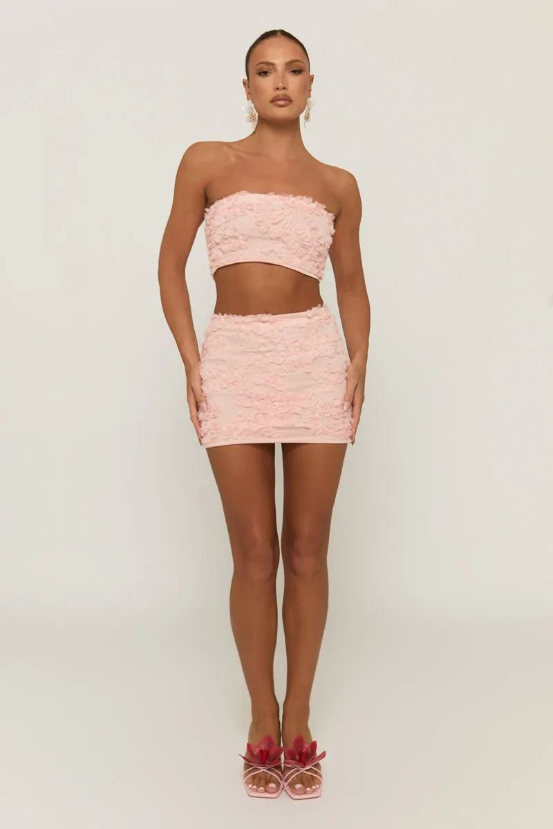 Pink Floral Textured Bandeau and Mini Skirt Co-ord Set - Sydney sold by Rebellious Fashion product image thumbnail 4