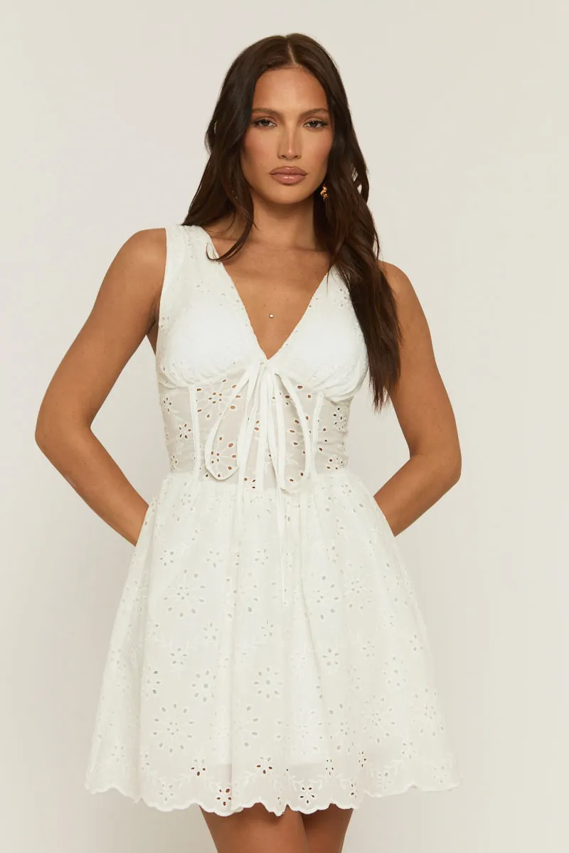 White Broderie Corset Detail Mini Dress - Minzu sold by Rebellious Fashion product image thumbnail 2