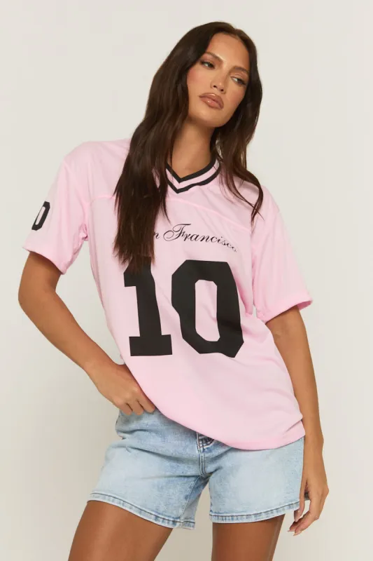 Pink Oversized Varsity Football T-shirt - Tokya sold by Rebellious Fashion
