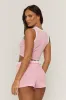 Pink Contrast Rib Top and Shorts Lounge Co-ord Set - Aiden sold by Rebellious Fashion