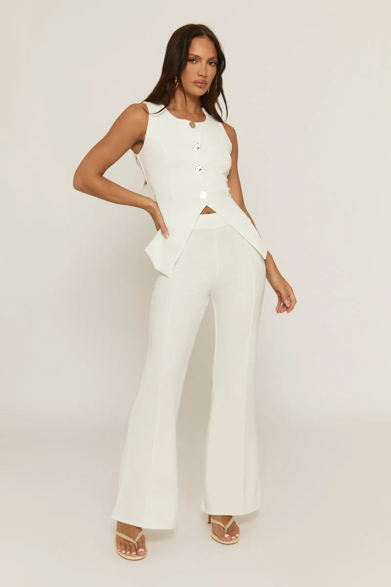 White Gold Button Waistcoat And Wide Leg Trouser Co-ord Set - Dasha sold by Rebellious Fashion product image thumbnail 2