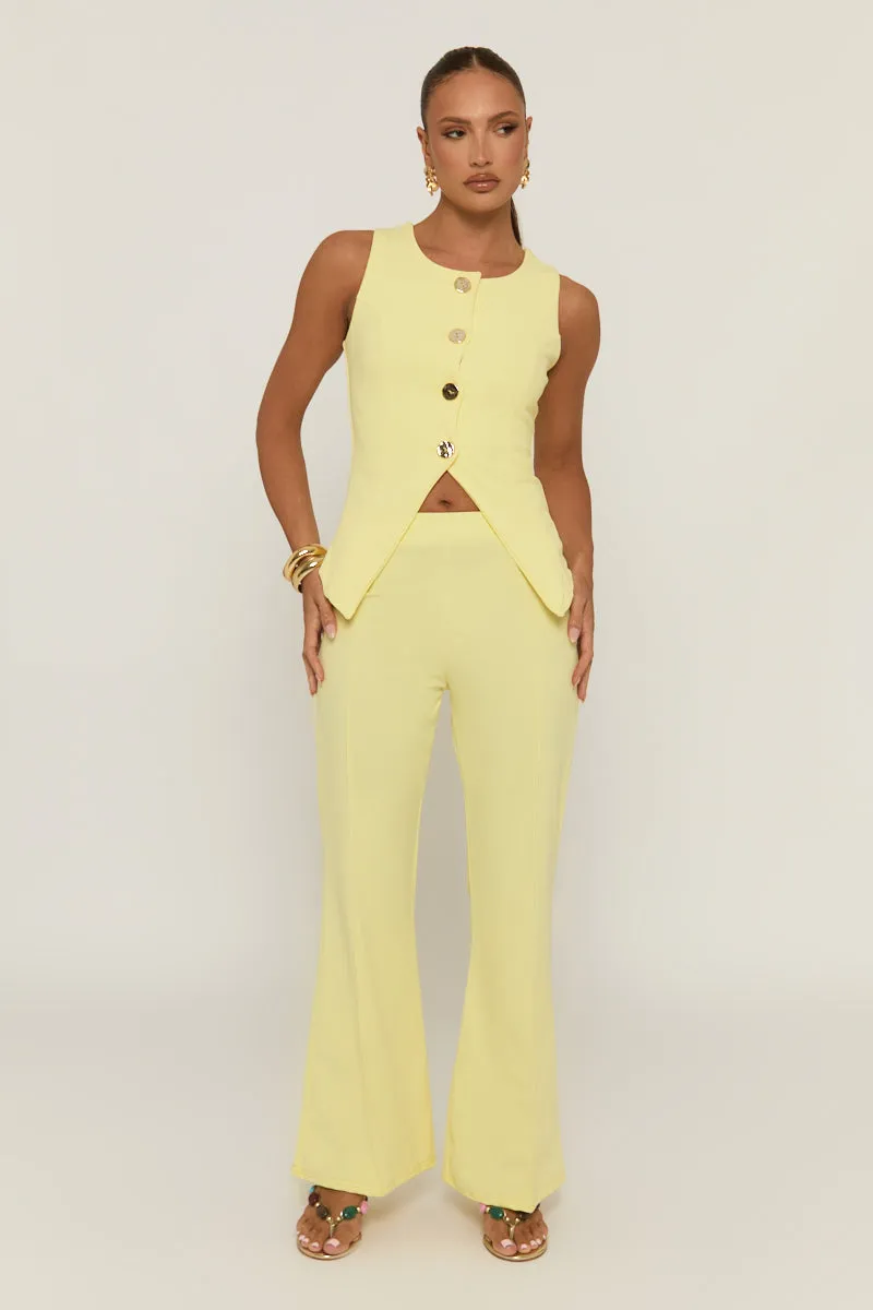Butter Yellow Gold Button Waistcoat And Wide Leg Trouser Co-ord Set - Dasha sold by Rebellious Fashion product image thumbnail 3
