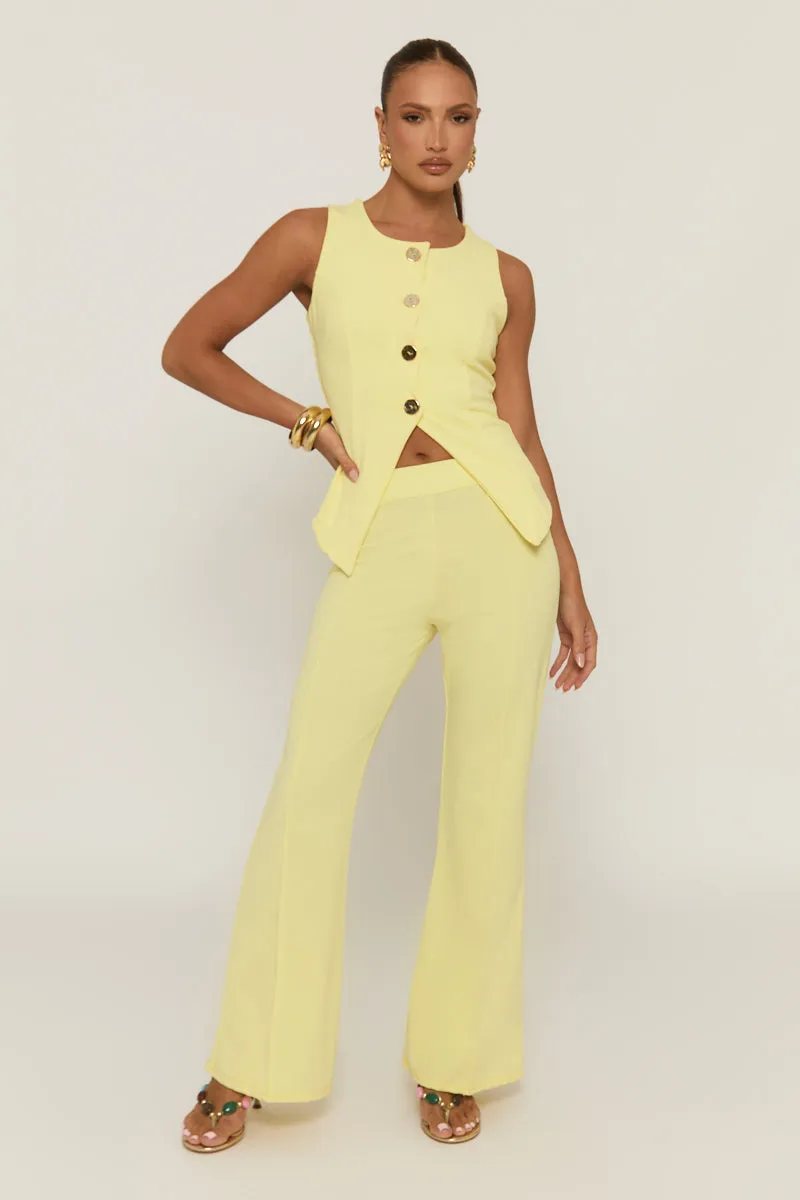 Butter Yellow Gold Button Waistcoat And Wide Leg Trouser Co-ord Set - Dasha sold by Rebellious Fashion