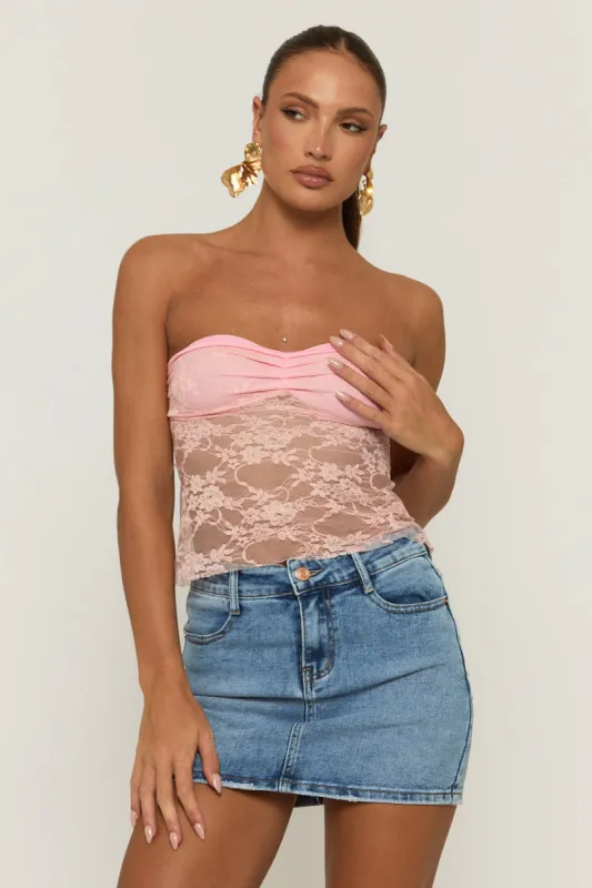 Pink Lace Bandeau Top - Sintra sold by Rebellious Fashion
