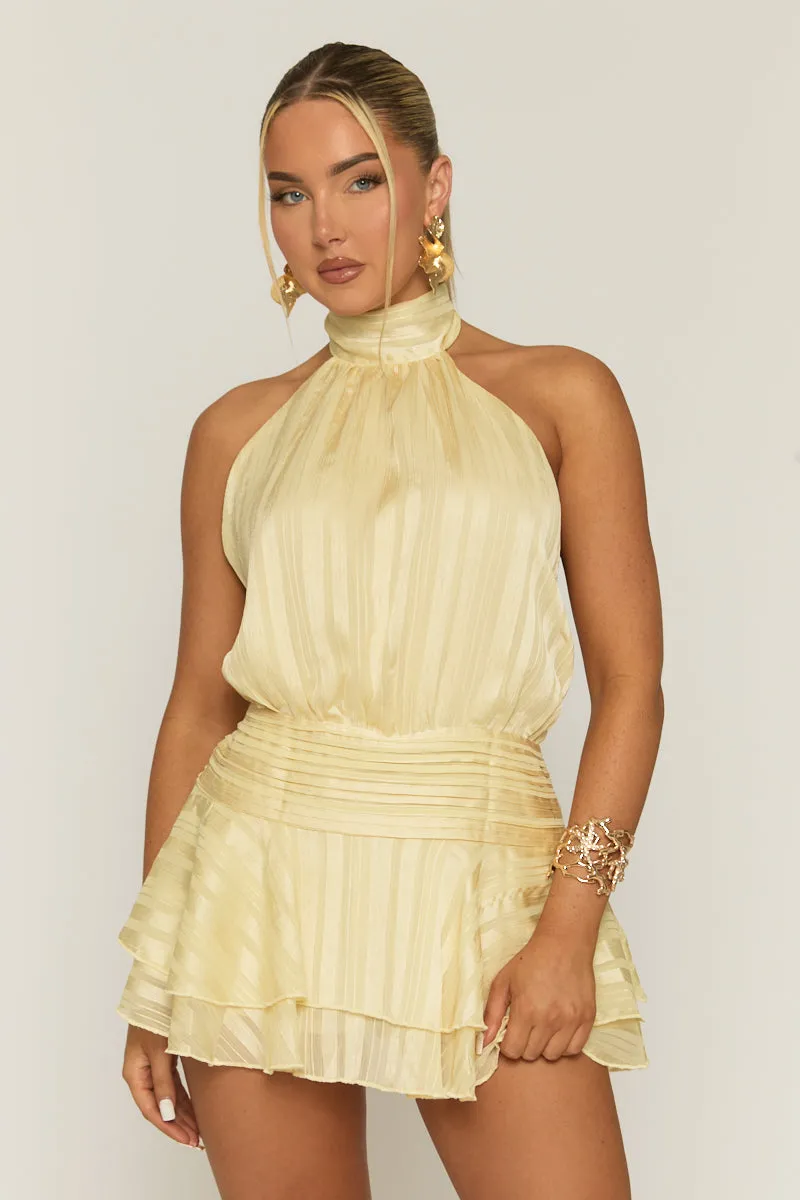 Yellow Halterneck Blouson Ruffle Mini Dress - Tuscany sold by Rebellious Fashion product image thumbnail 2